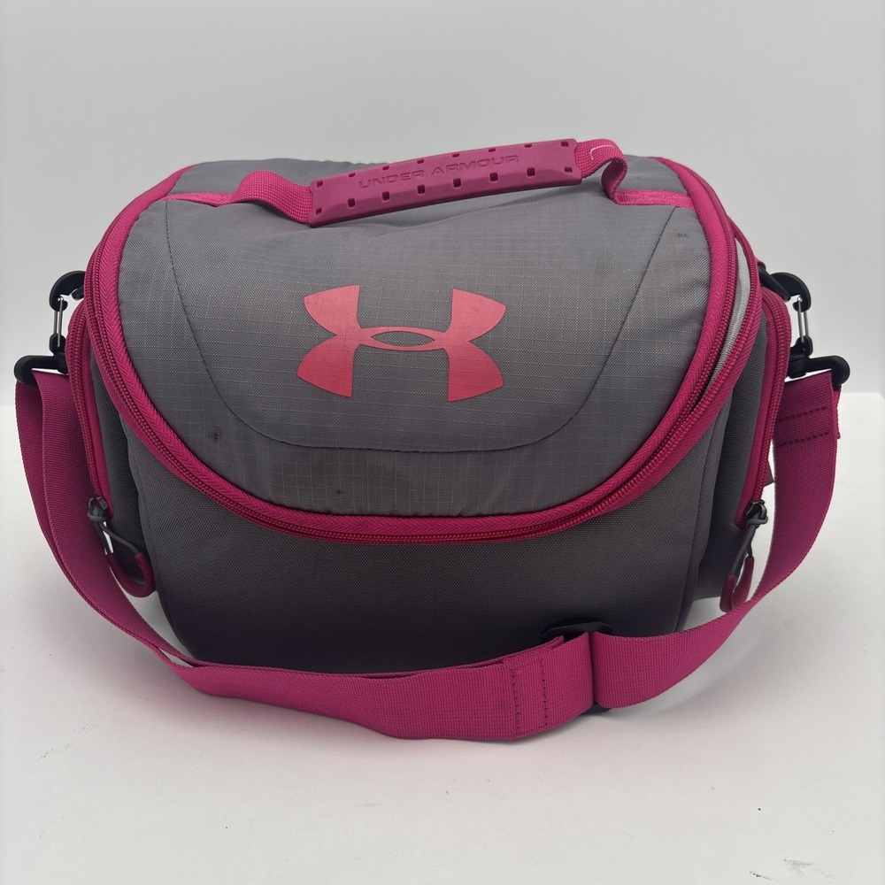 Under Armour Insulated Lunch Cooler Bag Gray Pink Thermal Food Carrier Shoulder
